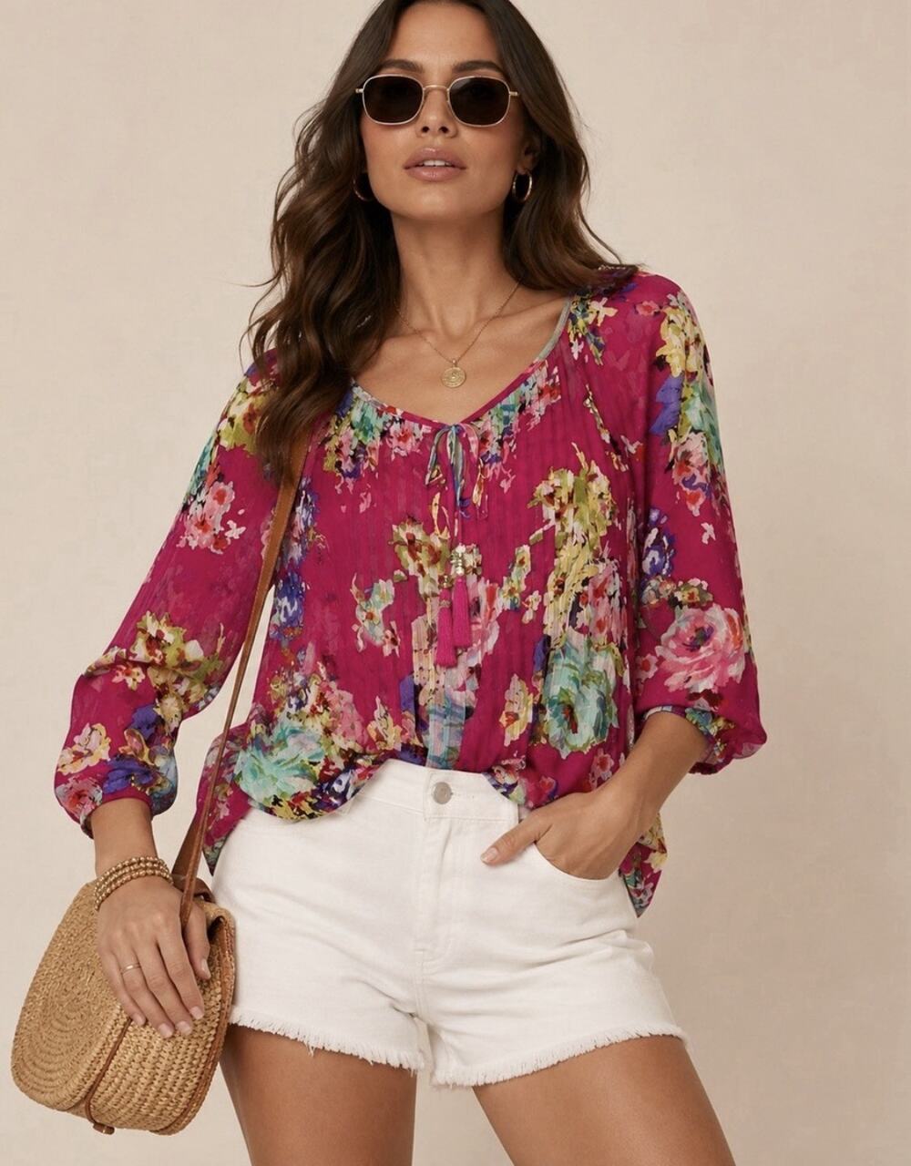 Charter Club Woman Sheer Floral Peasant Tunic Top Chiffon Pink Size 2X